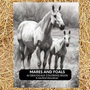 Mares and Foals - 50 AI Grayscale Coloring Pages