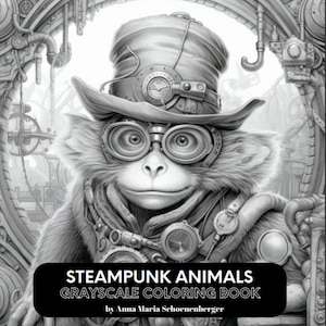 STEAMPUNK ANIMALS - 50 Grayscale Coloring Pages