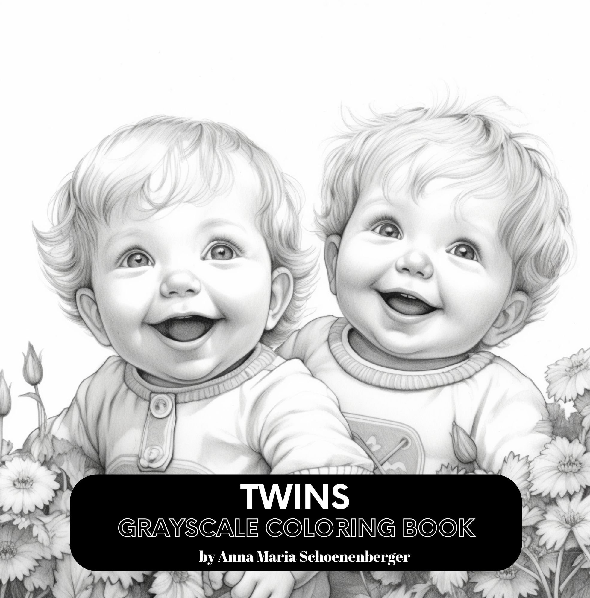 TWINS 50 Grayscale Coloring Pages - Etsy