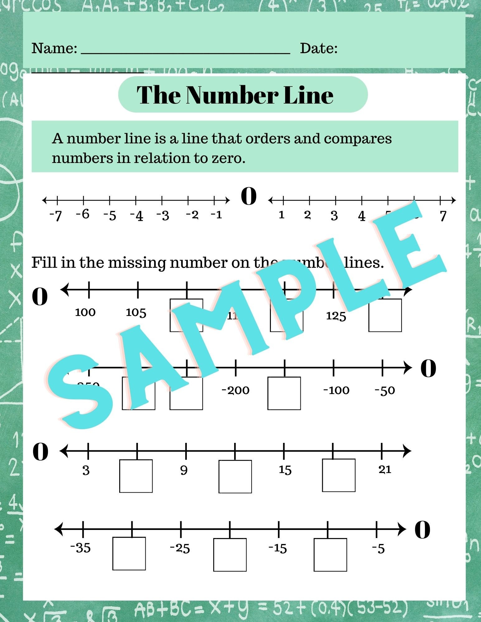 Types of Numbers and the Number Line 6th Grade Math Worksheets for Middle School Etsy