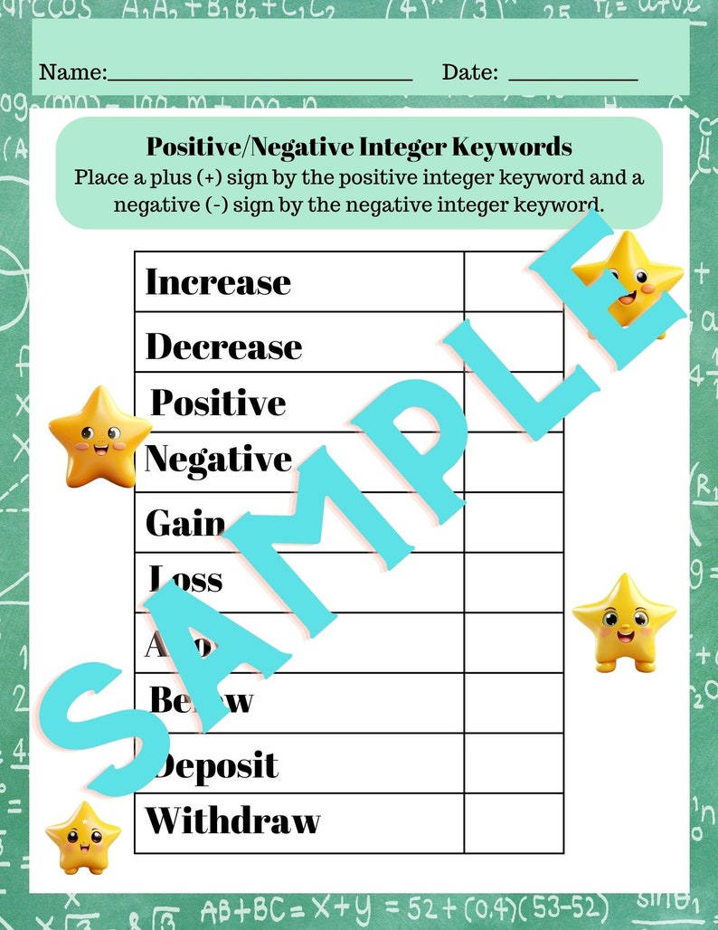 Integers-6th Grade Math Worksheets for Middle School Students - Etsy