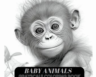 BABY ANIMALS - 50 Grayscale Coloring Pages