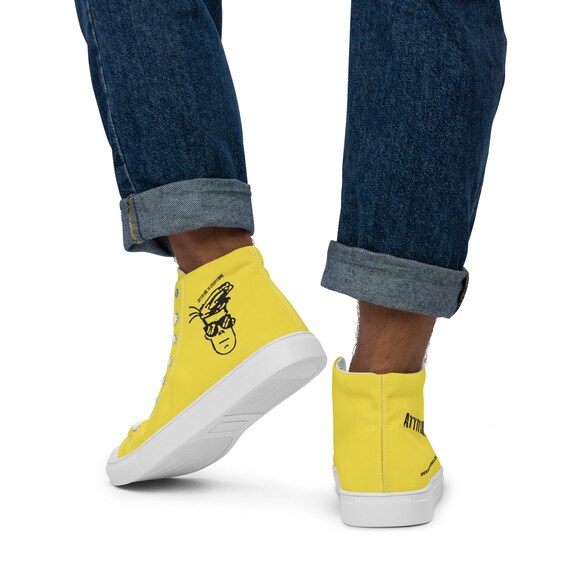 Men's Yellow Hightop Canvas Shoes with Black GoonieHead Symbol \u0026 Lettering
