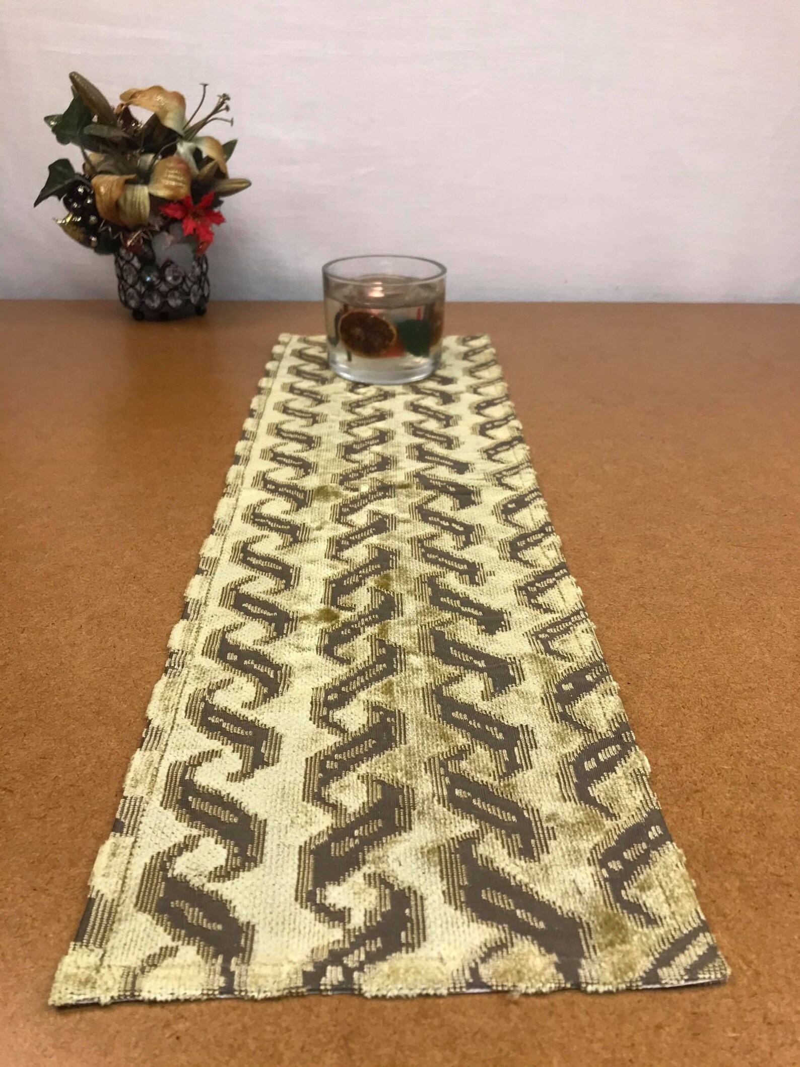 65 Cm Long Table Runner Brown Ivory Beige Olive Table Decor Etsy