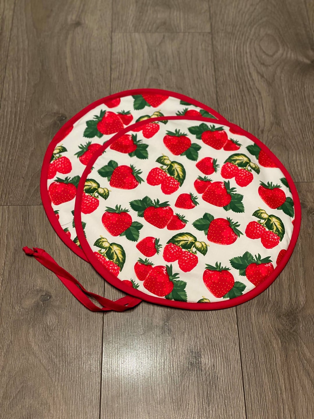 Aga Hob Lid Mat Pad Round Hob Cover With Straps Strawberry Raspberry