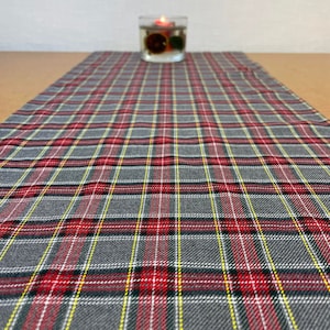 From 70 to 300 cm Long Poly Viscose Tartan Runner Placemat Table Napkins Red Grey Christmas (unlined)