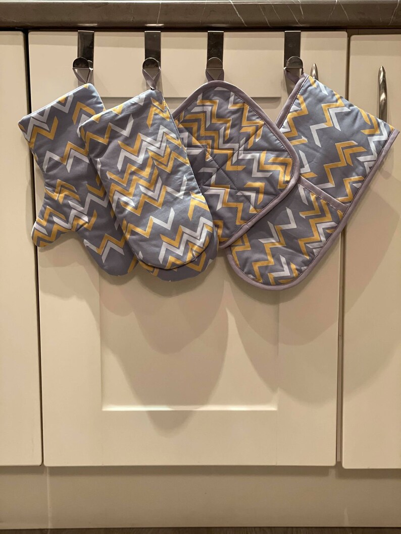 Chevrons DOUBLE OVEN GLOVE Kitchen Grey Oven Mitt Pot Holder Etsy