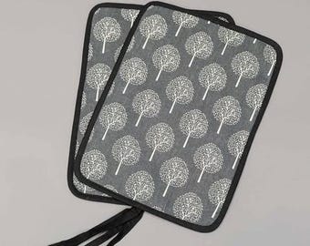 Rayburn 200 300 400, Rayburn 600, Rayburn 212 S, Tappetino per coperchio piano cottura, copertura piano cottura, alberi bianchi su tela grigia, cotone, finitura nera