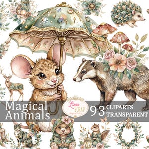 Magische Tiere 93 digitale Clipart, Waldtiere, transparente PNG, Aquarell Tiere, Wald Clipart, Kinderzimmer, Planer Aufkleber