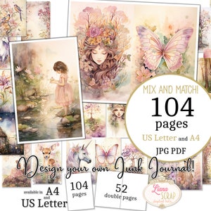 Junk Journal - Secret Garden - US Letter und A4 Format, Mix and Match Seiten, Magical Fairy Garden Digital Papier in druckbaren PDF und JPG
