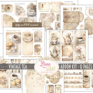 Vintage Tea Digital Junk Journal ADDON Kit, Vintage Collage Imprimible, Kit Digital de Té, Vintage Tea Theme Digital Junk Journal Ephemera