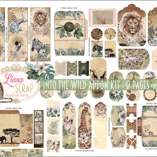 Into The Wild Junk Journal ADDON Kit Printable, Savannah Junk Journal, Safari Adventure Junk Journal Kit, Junk Journal Paper