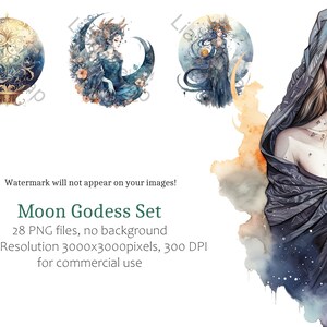 Moon Godess Clipart PNG Set, 28 Godess Clipart, Commercial Use ...