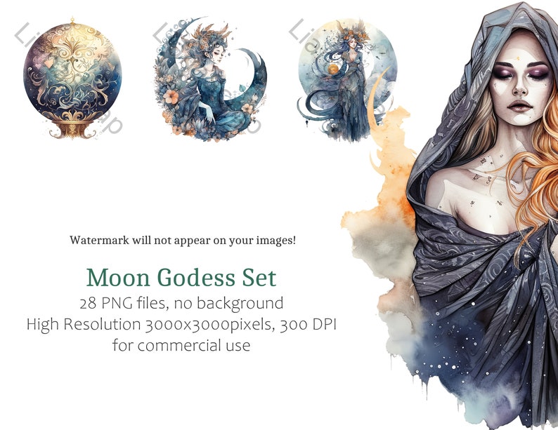 Moon Godess Clipart PNG Set 28 Godess Clipart Commercial Use - Etsy
