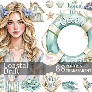 Dérive côtière 88 Images Clipart PNG Transparent papier numérique planificateur autocollants décor de plage, océan nautique sous-marin, île paradisiaque