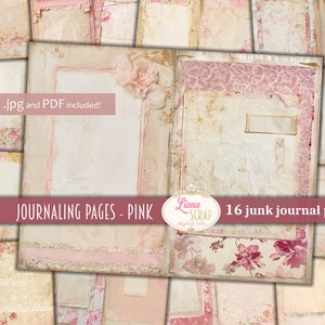 Páginas de diario: rosa, fondo de diario basura digital, collage imprimible, diario basura digital botánico, papel de diario de relleno