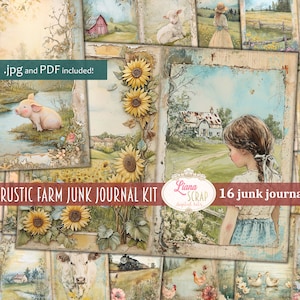 Kit digitale per diario spazzatura rustica della fattoria, stampabili collage di vita di campagna Cottagecore, kit animali da fattoria, carta per diario spazzatura giardino cottage