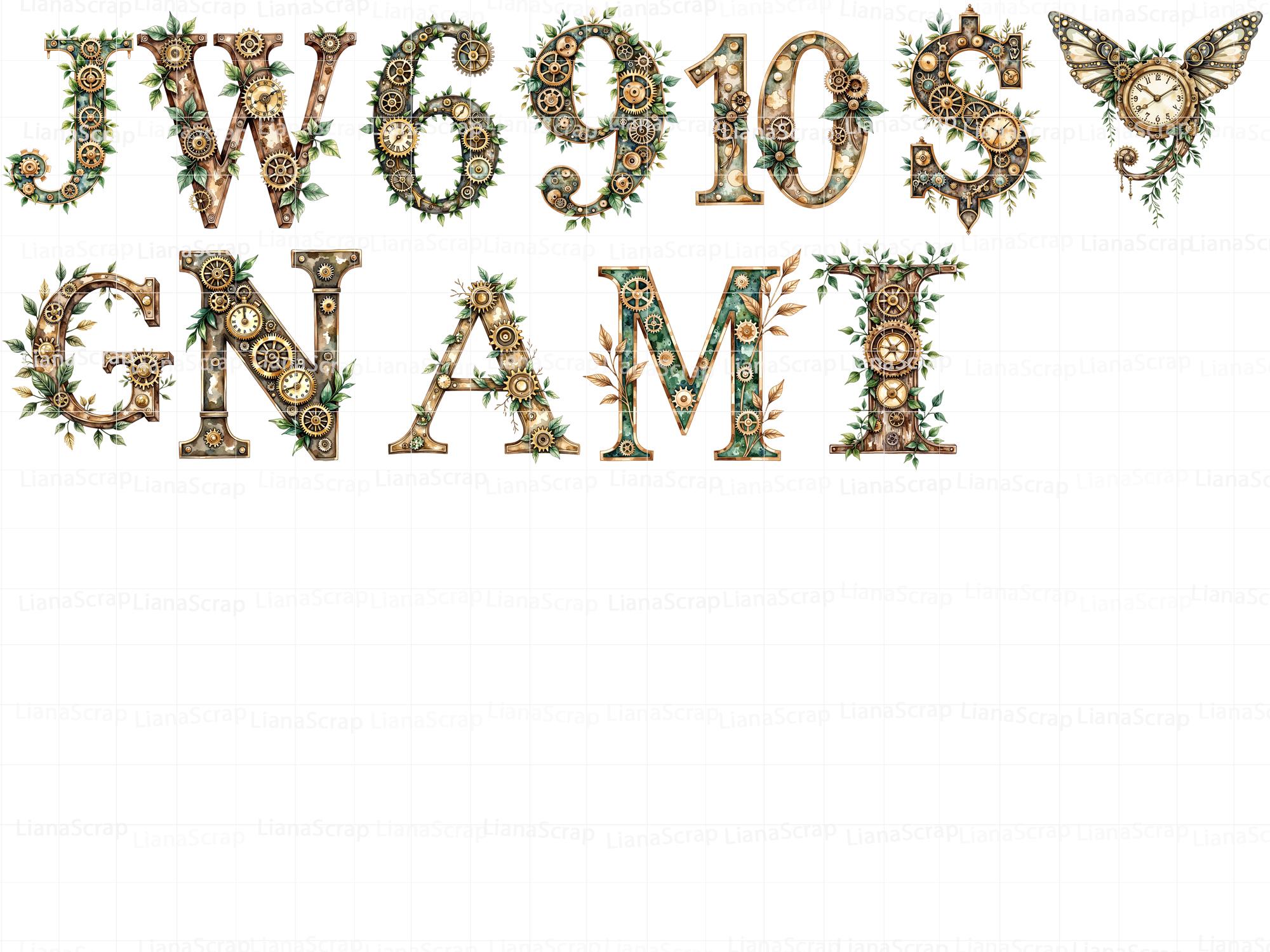 Clockwork Forest Alphabet Clipart – Steampunk Floral Letters (PNG) - Etsy