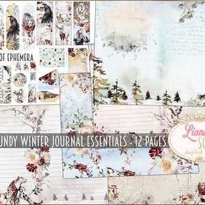 Burgund Winter Essentials Junk Journal Kit, Winter Collage Printables, Digitales Winter Kit mit liniertem Papier und Hintergründen