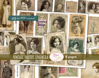 May include: A collage of vintage photos featuring portraits of people, some with text overlays like "Scented Soap" and "The portrait". The collage is made up of 16 individual photos, all in a sepia tone.