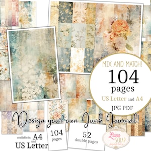 Junk Journal - Light Boho - tamanho US Letter e A4, misturar e combinar páginas, papéis de parede vintage desgastados, papel digital PDF e JPG
