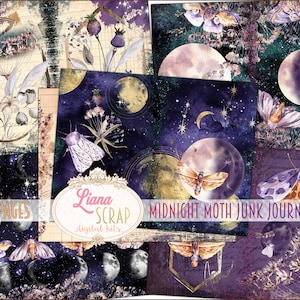 Midnight Moth Junk Journal Digitale Kit Afdrukbaar, Sterrenbeelden en Sterrennacht Collagebladen, Digital Junk Journal, Junk Journal Paper