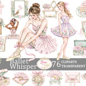 Ballettgeflüster 76 Cliparts Transparente PNG Ballett Tänzerin Digitale Planer Aufkleber Aquarell Illustration Digitales Papier Design Elemente