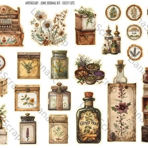 Junk Journal, Apothecary Fussy Cuts Printable, Digital Download, Pharmacy Images, Ephemera Stickers, Embellishments for Junk Journals image 8