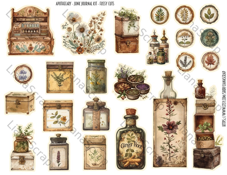 Junk Journal, Apothecary Fussy Cuts Printable, Digital Download, Pharmacy Images, Ephemera Stickers, Embellishments for Junk Journals image 8