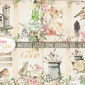 Natürliche Ostern Junk Journal Kit, Ostern Collage Blätter, Ostern Junk Journal Ausdrucke, Junk Journal Papier