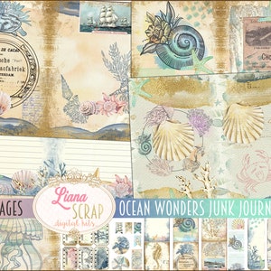Kit de diario basura de Ocean Wonders, imprimibles digitales del océano, hojas de collage náutico y marino, papel de diario basura