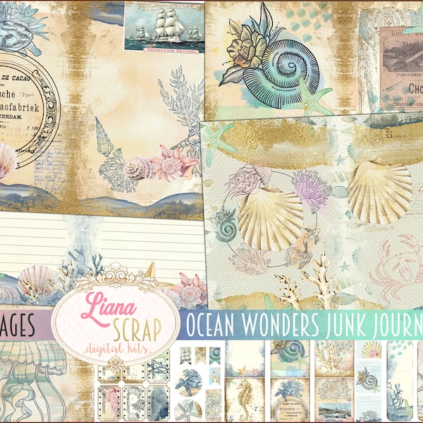 Ocean Wonders Junk Journal Kit, Digital Ocean Printables, Nautical and Sea Collage Sheets, Junk Journal Paper