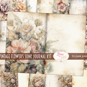 Papel digital básico de flores vintage para revistas basura, papel con fondo de flores vintage, kit digital imprimible, papel de diario vintage
