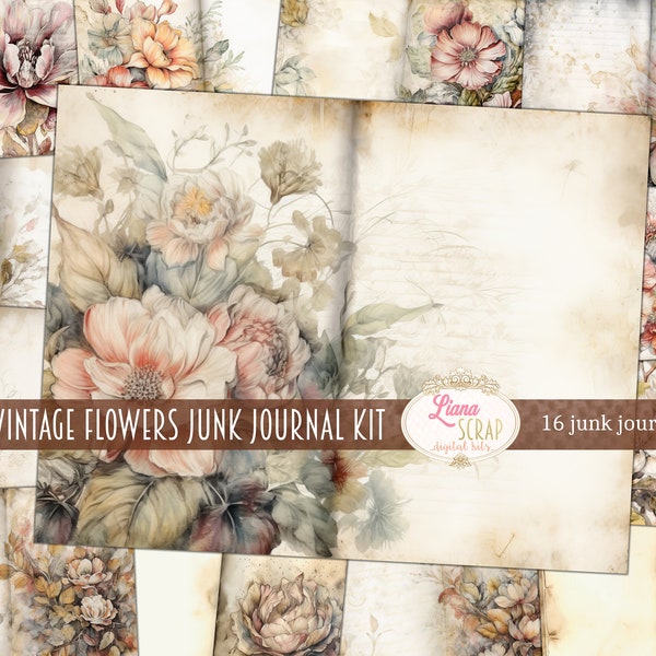 Basic Vintage Flowers Digital Paper for Junk Journals, Paper with vintage flowers background, Digital Kit Printable, Vintage Journal Paper