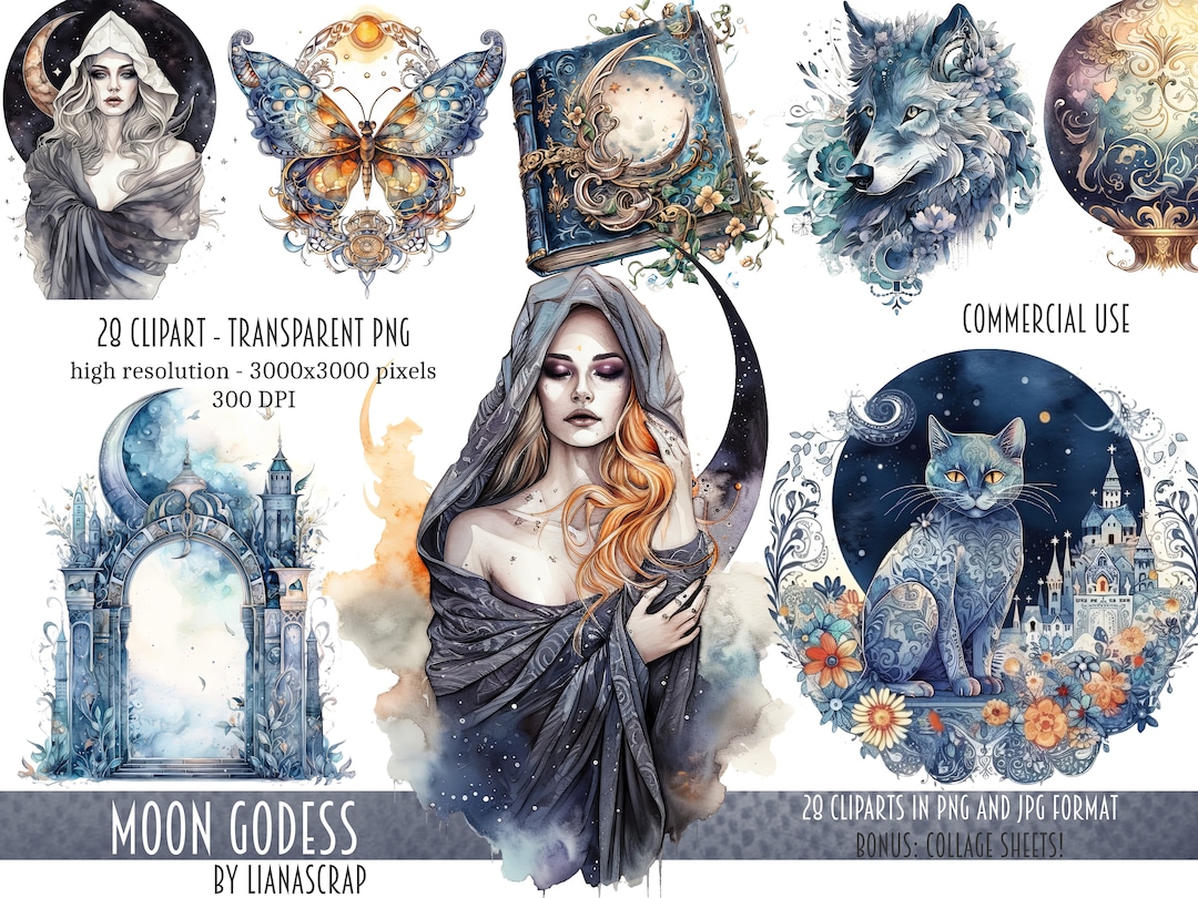 Moon Godess Clipart PNG Set, 28 Godess Clipart, Commercial Use ...