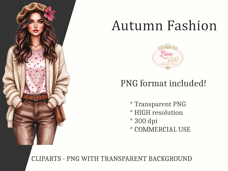 Autumn Fashion Clipart Set – Trendy Fall Outfits PNG (Digital Planner Stickers) image 4