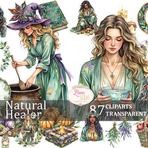 Natural Healer 87 Digital Clipart - Art de sorcière, créatures de la forêt, PNG transparent, autocollants pour agenda, clipart de sorcière, sorcellerie, grimoire