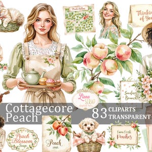 Clipart numérique Cottagecore pêche 83, Peachcore PNG, illustration florale, esthétique cottage, fond Transparent, autocollants pour agenda