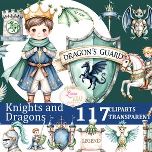 Knights And Dragons Clipart - 117 Fantasy Images - Digital Planner Stickers, Medieval Art, Transparent PNG, Scrapbook Graphics