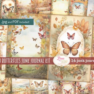 Kit de diario basura digital de mariposas de otoño, collage de mariposas imprimible, kit de pradera de otoño digital, papel de diario basura digital de tema de otoño