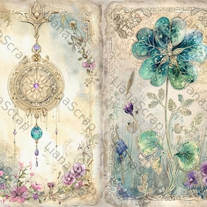May include: A vintage-style illustration of a decorative, ornate, gold pendant with a blue gemstone. The pendant is surrounded by a floral border with pink flowers. The background is a textured, beige paper.