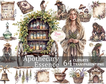 Apotheker essentie clipart botanische kruiden hekserij digitale download - 64 afbeeldingen