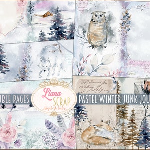 Pastel Winter Junk Journal Kit, Winter Collage Printables, Digital Winter Kit, Junk Journal Paper
