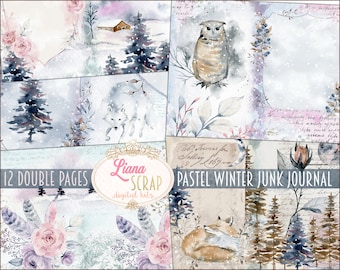 Pastel Winter Junk Journal Kit, Winter Collage Printables, Digital Winter Kit, Junk Journal Paper