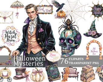 Halloween Clipart – Gothic Vintage Designs, Planner Stickers (PNG)