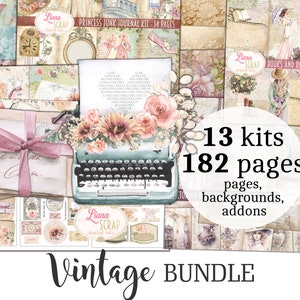 Vintage Junk Journal BUNDLE - 13 kits, Vintage Books Collage Printables, Victorian Digital Kit, 182 vintage junk journal pages