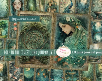 Deep In the Forest Junk Journal Digital Kit Printable, Enchanted Forest Printable Collage Sheet, Junk Journal Paper, Fantasy Woods