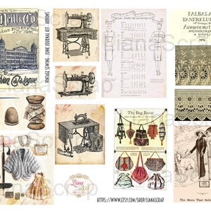 vintage Sewing Ephemera Printables, Feuilles de collage numérique de couture, addons de journal de pacotille de couture vintage, papier de journal indésirable image 6