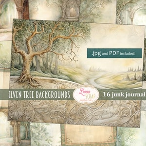 Elven Tree achtergronden voor ongewenste tijdschriften, Elf Collage afdrukbaar, Fantasy Digital Junk Journal, Magical Junk Journal Paper