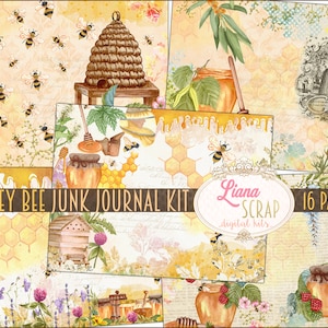 Honey Bee Junk Journal Digital Kit Printable, Honey and beekeeping Digital Collage Sheets, Junk Journal Paper